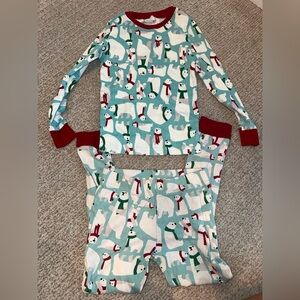 Kids Polar Bear Holiday Pajama Set - Light Teal with Red Trim